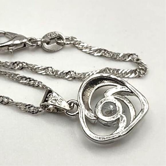 925 Silver Necklace Ring & Earring Set White CZ Diamonds Heart Stones Valentines - Picture 2 of 8